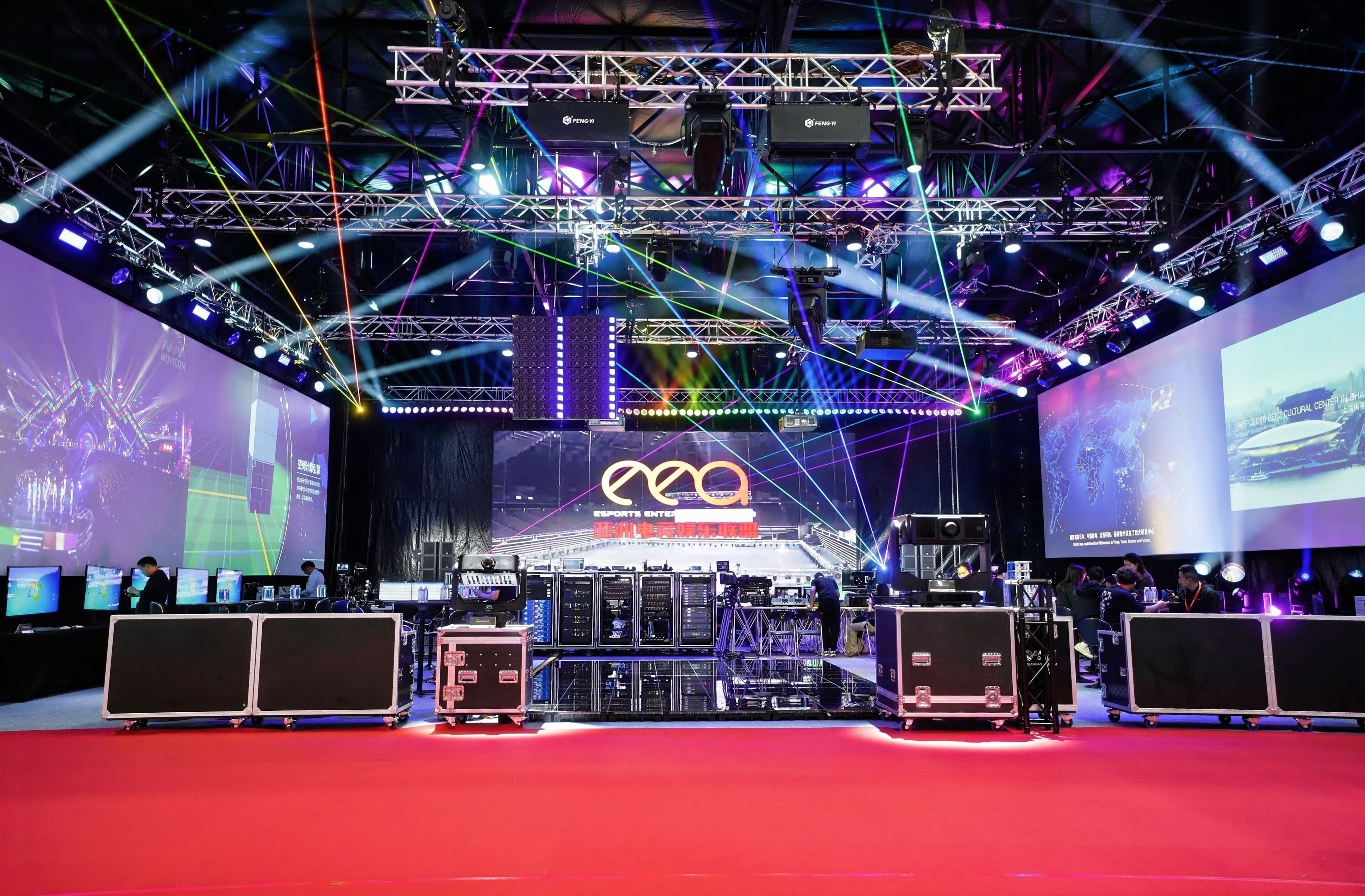 EEA's booth at LED China 2026, Shenzhen — featuring full SLV production rig and EEA branding.